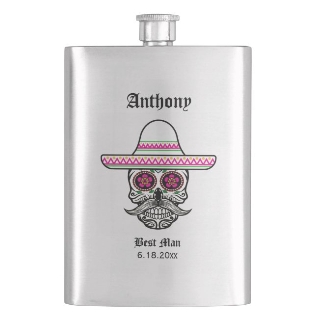 Flasque Sombrero Sugar Skull| Meilleur Mariage cadeau de M (devant)