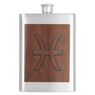 Flasque Symbole Zodiac Pisces Style de grains de bois d'ac
