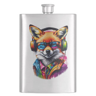 Flasque Un renard dans les écouteurs et les lunettes