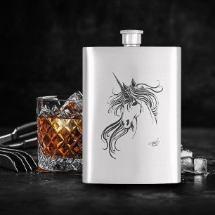 Flasque Unicorne d'encre noire tribale