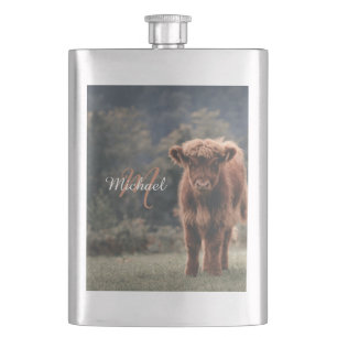 Flasque Vache de Highland calvaire herbe d'automne monogra