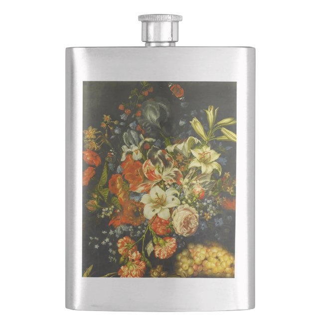 Flasque Vie morte avec fleurs et fruits (devant)