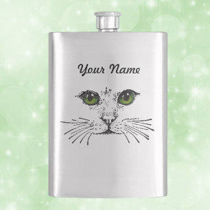 Flasque Visage de Chat Yeux Verts Moustaches