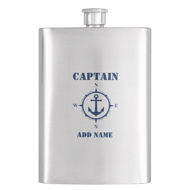 Flasque Votre nom Capitaine Flask Compass Ancre (devant)