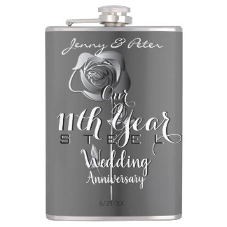 Flasques 11e anniversaire du Mariage w Rose en acier
