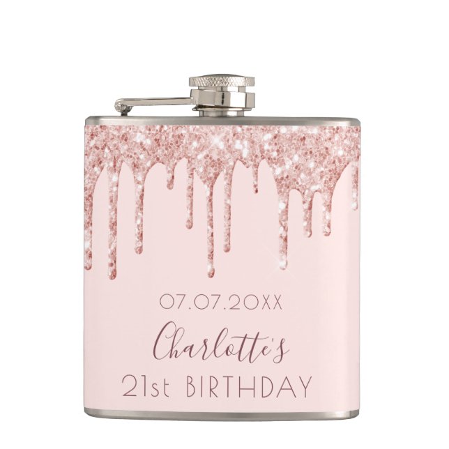 Flasques 21e anniversaire rose or parties scintillant goutt (Devant)