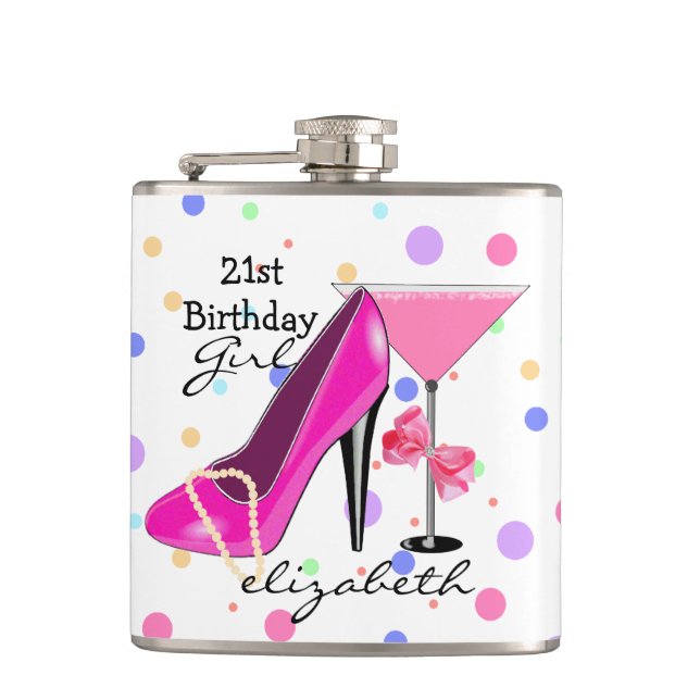 Flasques 21ème Talon haut de rose de fille d'anniversaire (Devant)