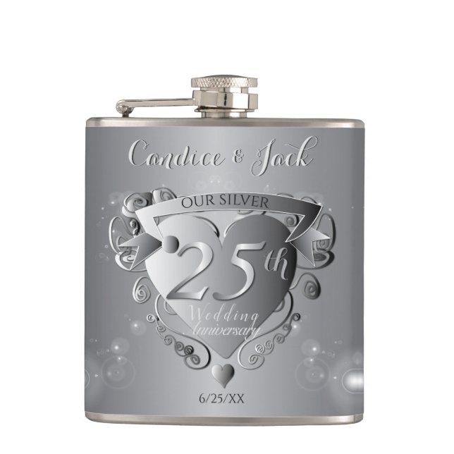 Flasques 25e anniversaire du Mariage Coeur d'argent (Devant)