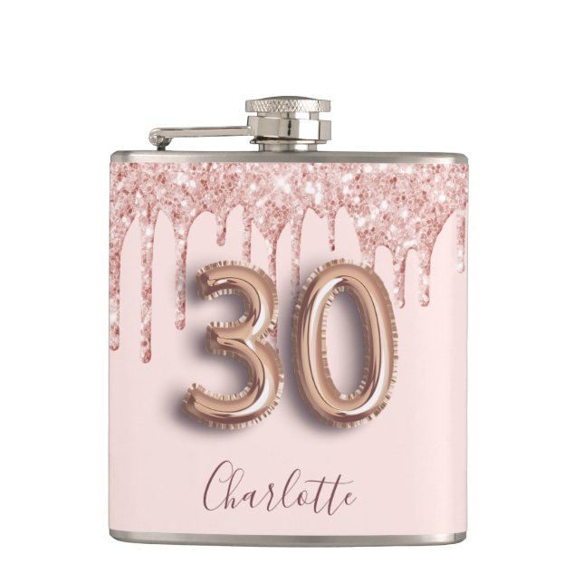 Flasques 30e anniversaire rose or parties scintillant rose  (Devant)