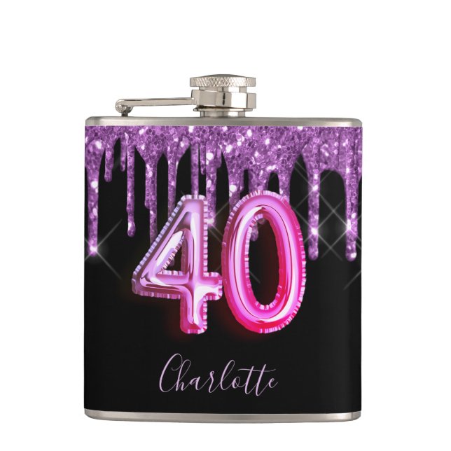 Flasques 40e anniversaire noir violet parties scintillant d (Devant)