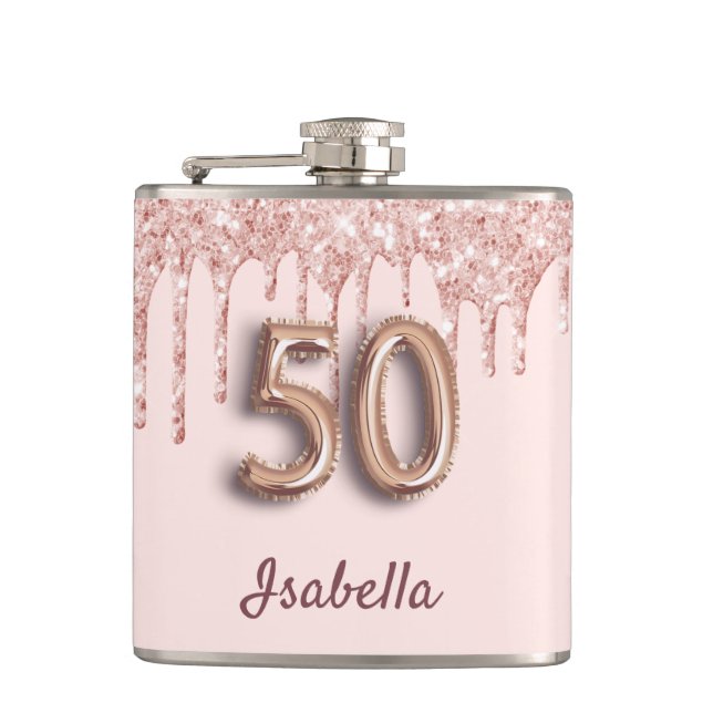 Flasques 50e anniversaire rose d'or blush amis (Devant)