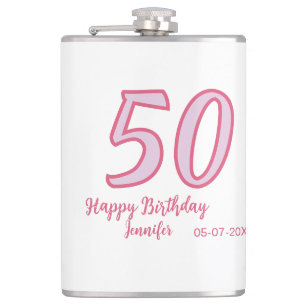 Flasques 50e anniversaire rose violet gras nom simple minim