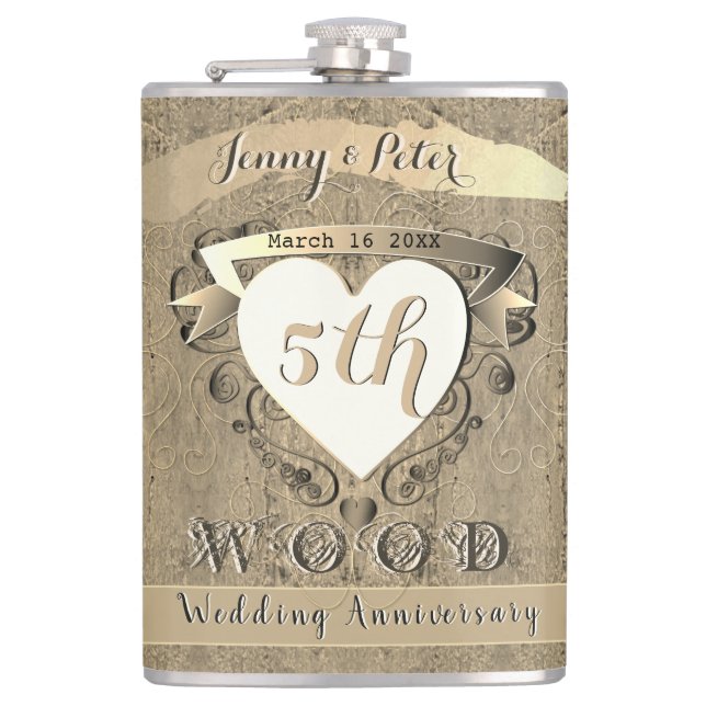 Flasques 5e anniversaire Mariage "Bois" (Devant)