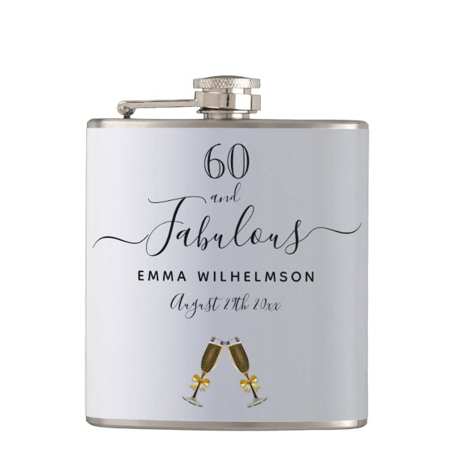 Flasques 60 fabuleux anniversaire argent script monogramme (Devant)