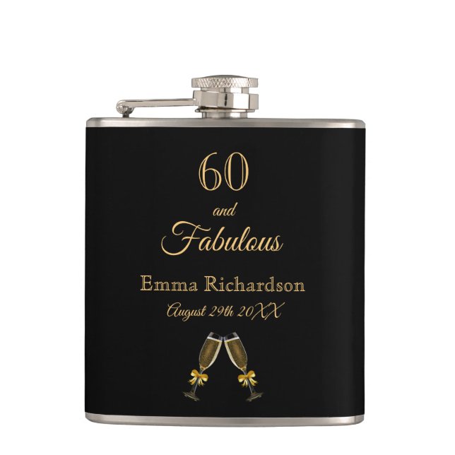 Flasques 60 fabuleux anniversaire noir or chic monogramme (Devant)