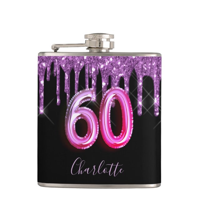 Flasques 60e anniversaire noir violet parties scintillant d (Devant)