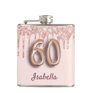 Flasques 60e anniversaire rose or parties scintillant amis