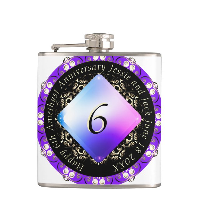 Flasques 6e anniversaire Mariage de Vinyl Wrapped Flask (Devant)