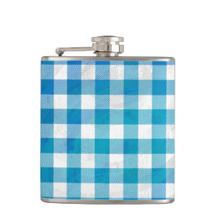 Flasques à damiers Buffalo Plaid bleu et blanc