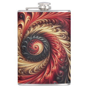 Flasques Abstrait Moderne Tourbillonnant Rouge, Noir et Or