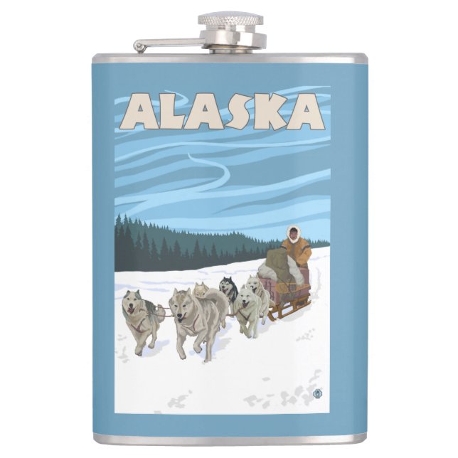 Flasques Affiche de Vintage voyage d'AlaskaDogsledding (Devant)