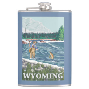 Flasques Affiche de voyage de FishermanWyomingVintage de