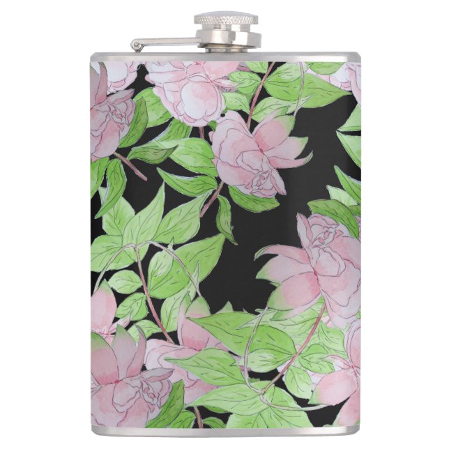 Flasques amas de jolies fleurs roses et feuilles florales  (Devant)