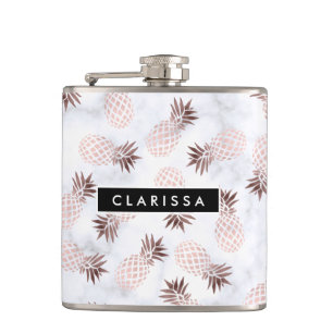 Flasques ananas rose d'or de marbre blanc moderne élégant