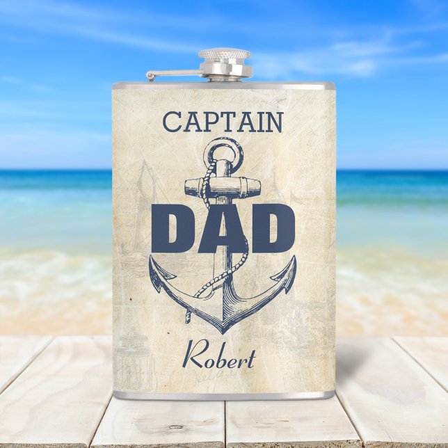 Flasques Ancre nautique personnalisée Capitaine Papa (Great gift for Captain Dad for birthdays, Father's Day, Christmas, or any occasion!)