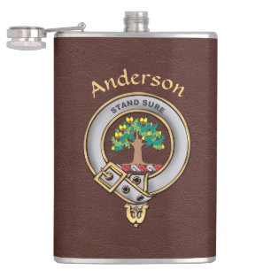 Flasques Anderson Clan Badge avec Brown Faux Leather