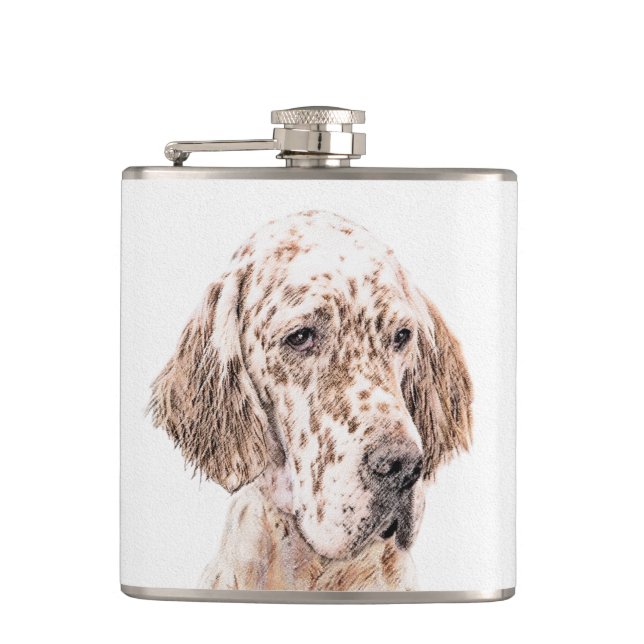 Flasques Anglais Setter Orange Belton Peinture Chien Art (Devant)