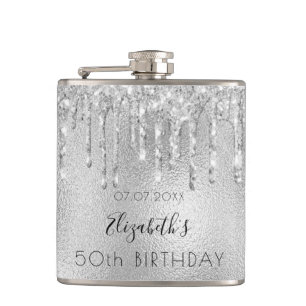 Flasques Anniversaire argent parties scintillant nom goutte