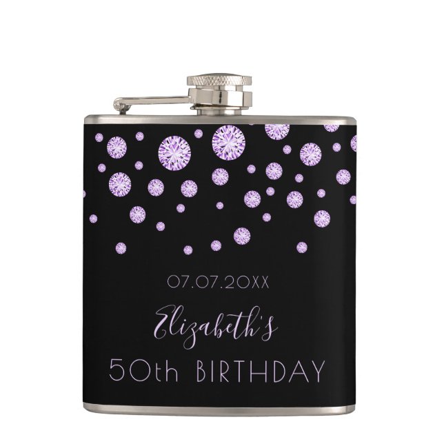Flasques Anniversaire violet diamants noirs monogramme (Devant)