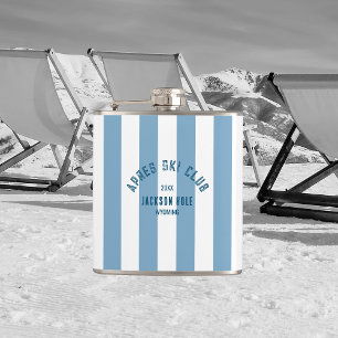 Flasques Apres Ski Club Retro Blue Stripe Lieu personnalisé