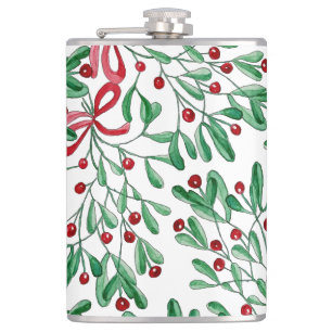 Flasques Aquarelle de Noël Rustique Mistletoe
