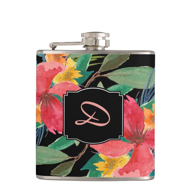 Flasques Aquarelle luxuriante Monogramme floral (Devant)