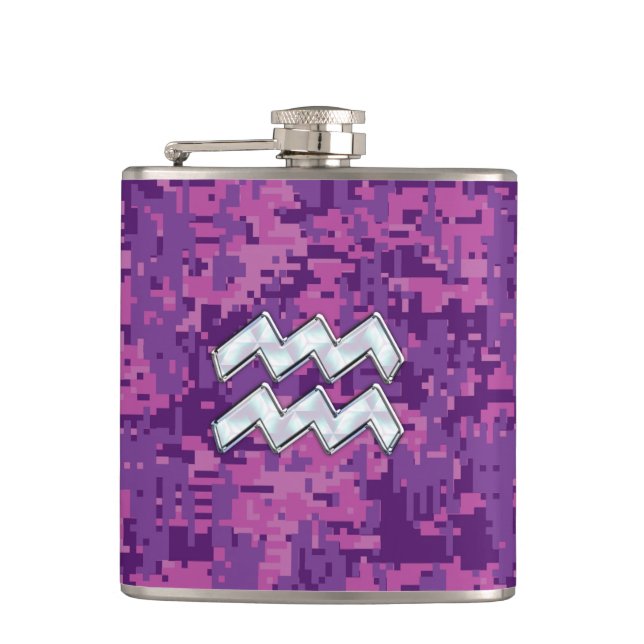 Flasques Aquarius Zodiac Sign on fuchsia digital camouflage (Devant)