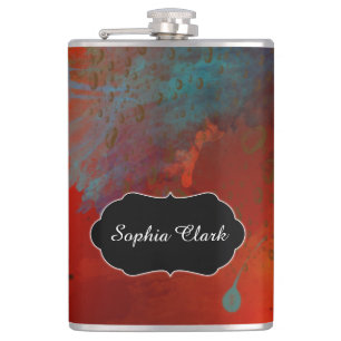 Flasques Art abstrait grunge de rouge, d'Aqua et d'or,