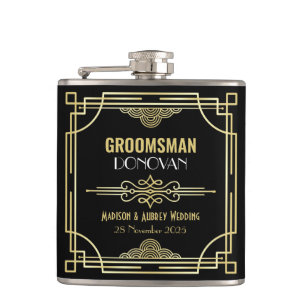 Flasques Art Déco Mariage Groomsman Gold Black Favor années