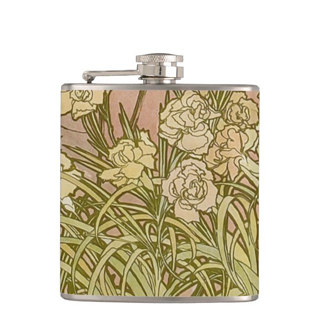 Flasques Art Nouveau Alfonse Mucha fleurs d'oeillets floral (Devant)
