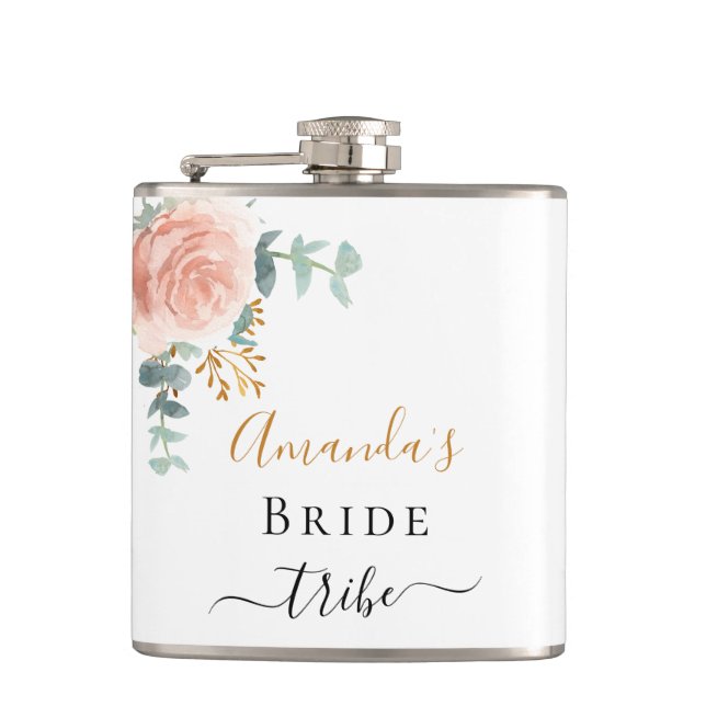Flasques Bachelorette à fleurs roses de la tribu des mariée (Devant)