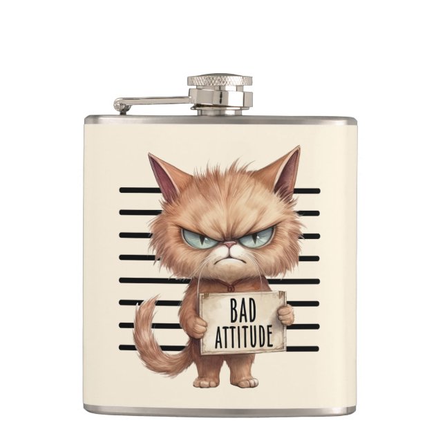 Flasques Bad Attitude Chat Mugshot - Drôle Feline Design (Devant)