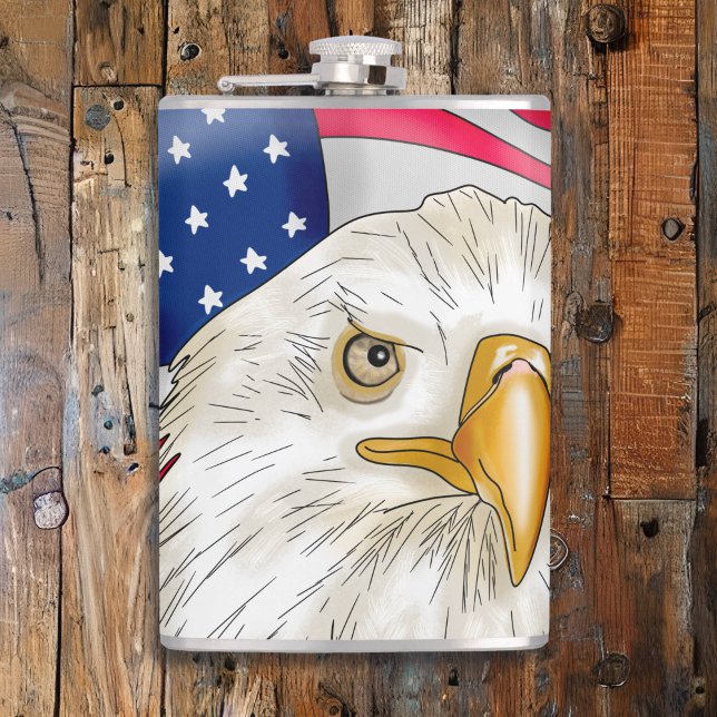 Flasques Bald Eagle devant le drapeau américain Art patriot (Créateur téléchargé)