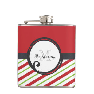 Flasques Bandes Rouges Et Vertes Avec Monogramme En Cercle