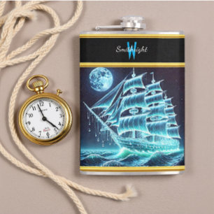 Flasques Bateau Pirate Enchanté Voile Sous Lune Fluante