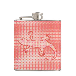 Flasques Batik tribal Gecko - corail rose et crème