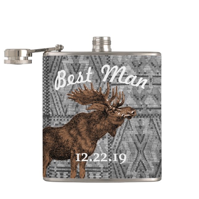 Flasques Best Man Flask Vintage Moose Tribal Motif (Ouvert)