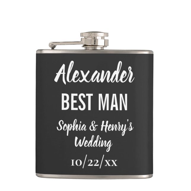 Flasques Best Man Modern Typographie Script Mariage noir (Devant)
