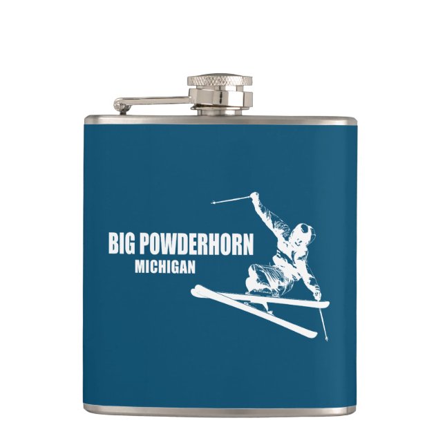 Flasques Big Powderhorn Mountain Michigan Skier (Devant)