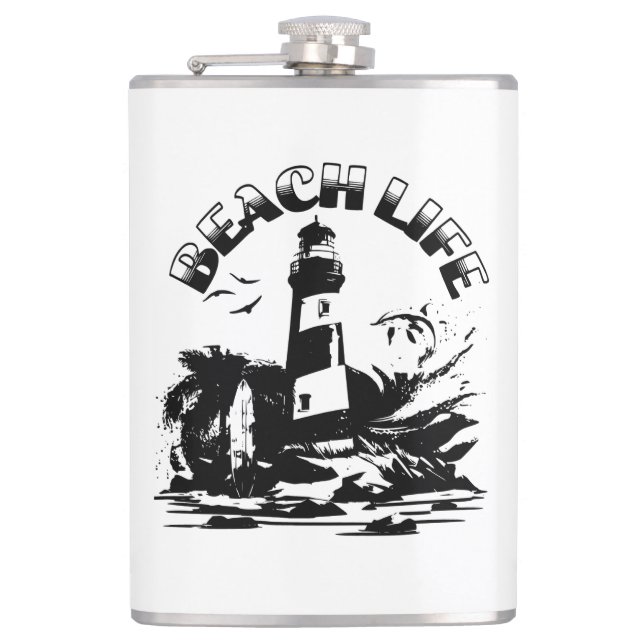 Flasques Black and White Lighthouse Beach Life (Devant)